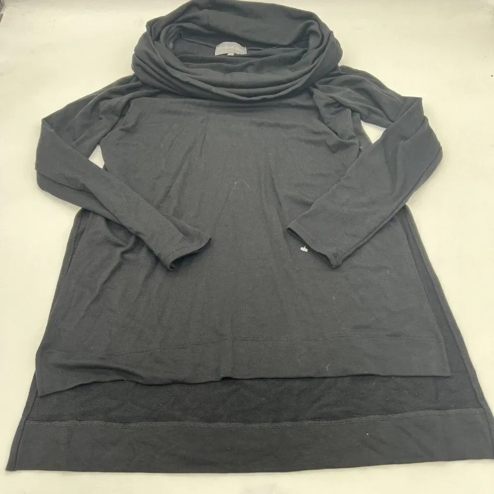 Michael Stars Deep Cowl Neck Knit Top Black High Low Side Slit Small